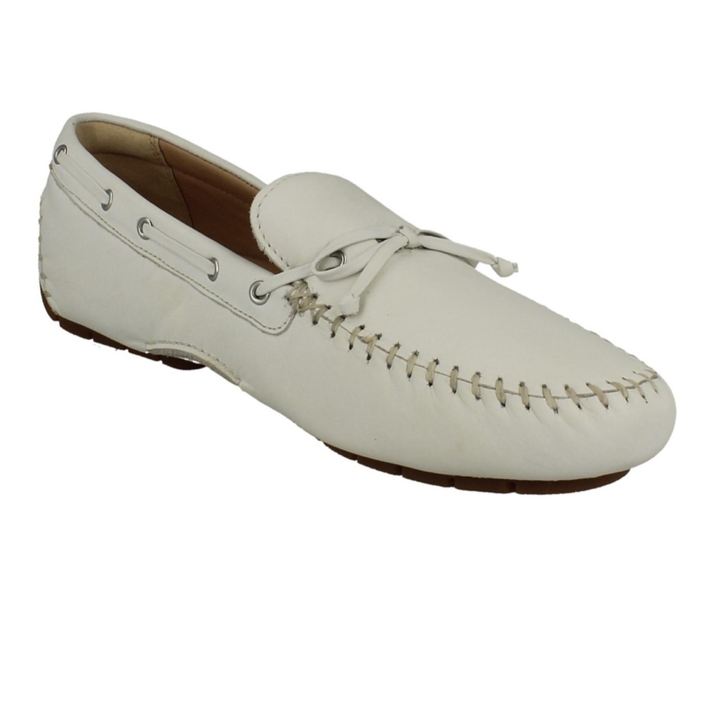 Clarks Women's White Leather Driving Loafers